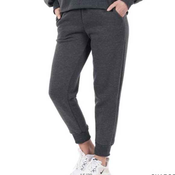 New 2 piece sweatshirt and sweatpants set charcoal dark gray balloon sleeve - Picture 5 of 9